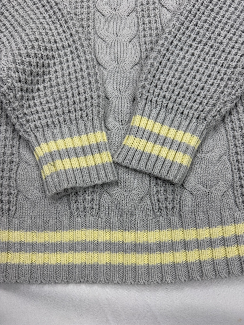 American Eagle Outfitters Gray Crewneck Sweater with Yellow Stripe Accents - Picture 10 of 10
